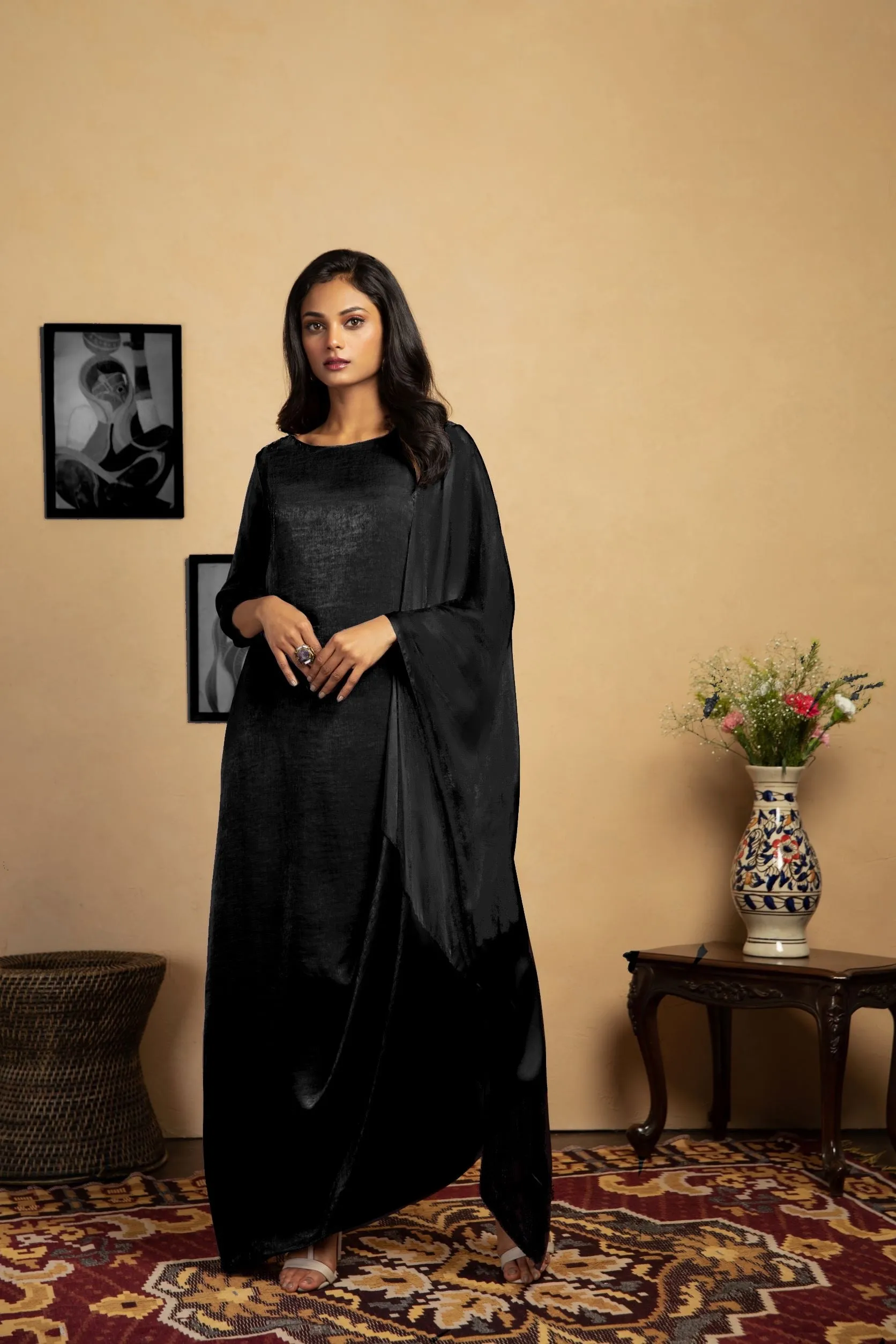 Black Elena Drape Dress