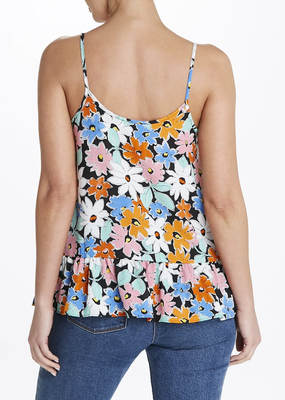 Black Floral Peplum Cami Top