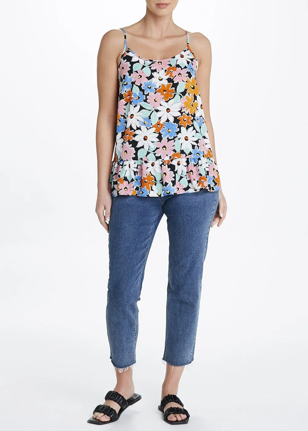 Black Floral Peplum Cami Top