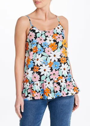 Black Floral Peplum Cami Top