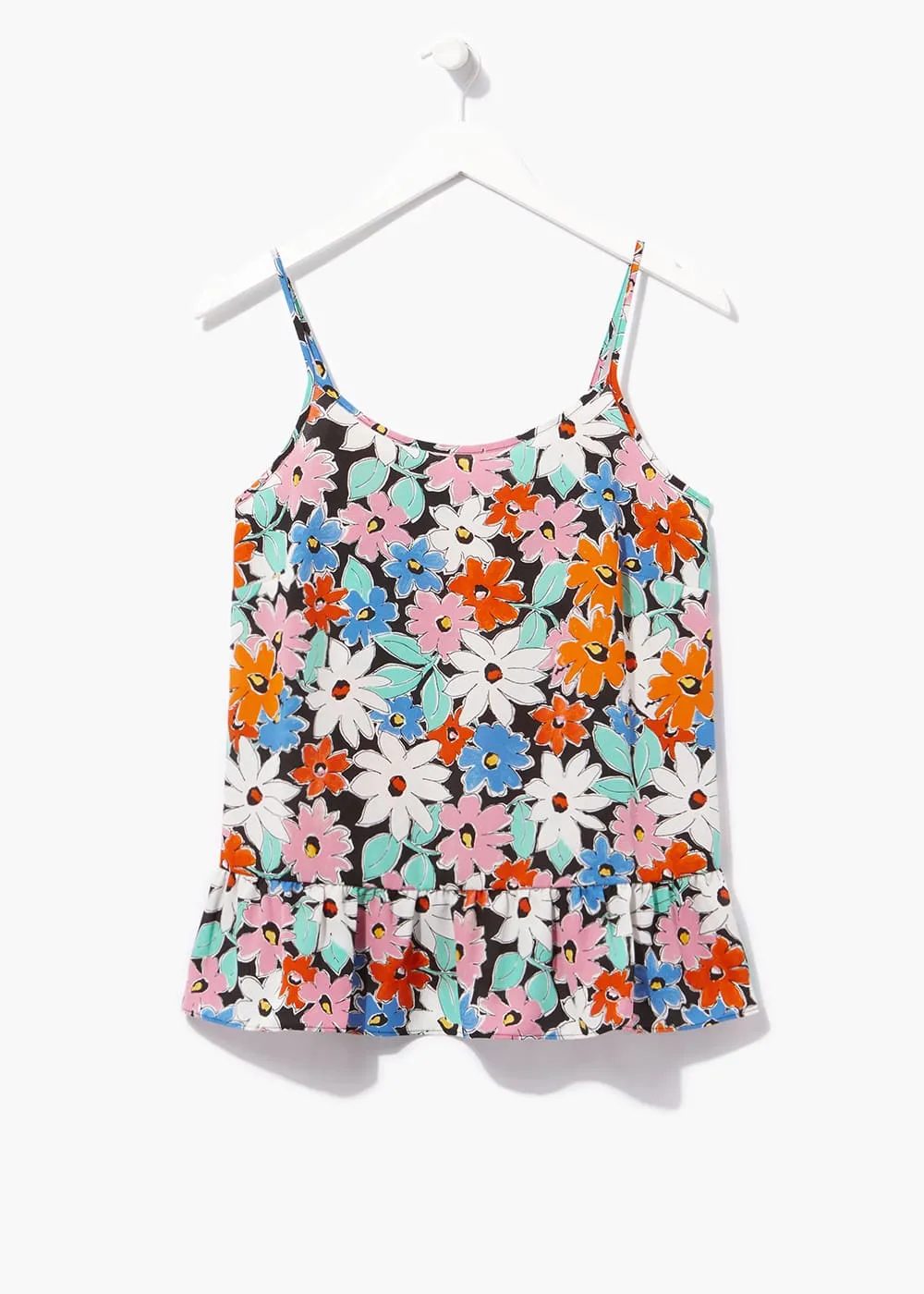 Black Floral Peplum Cami Top