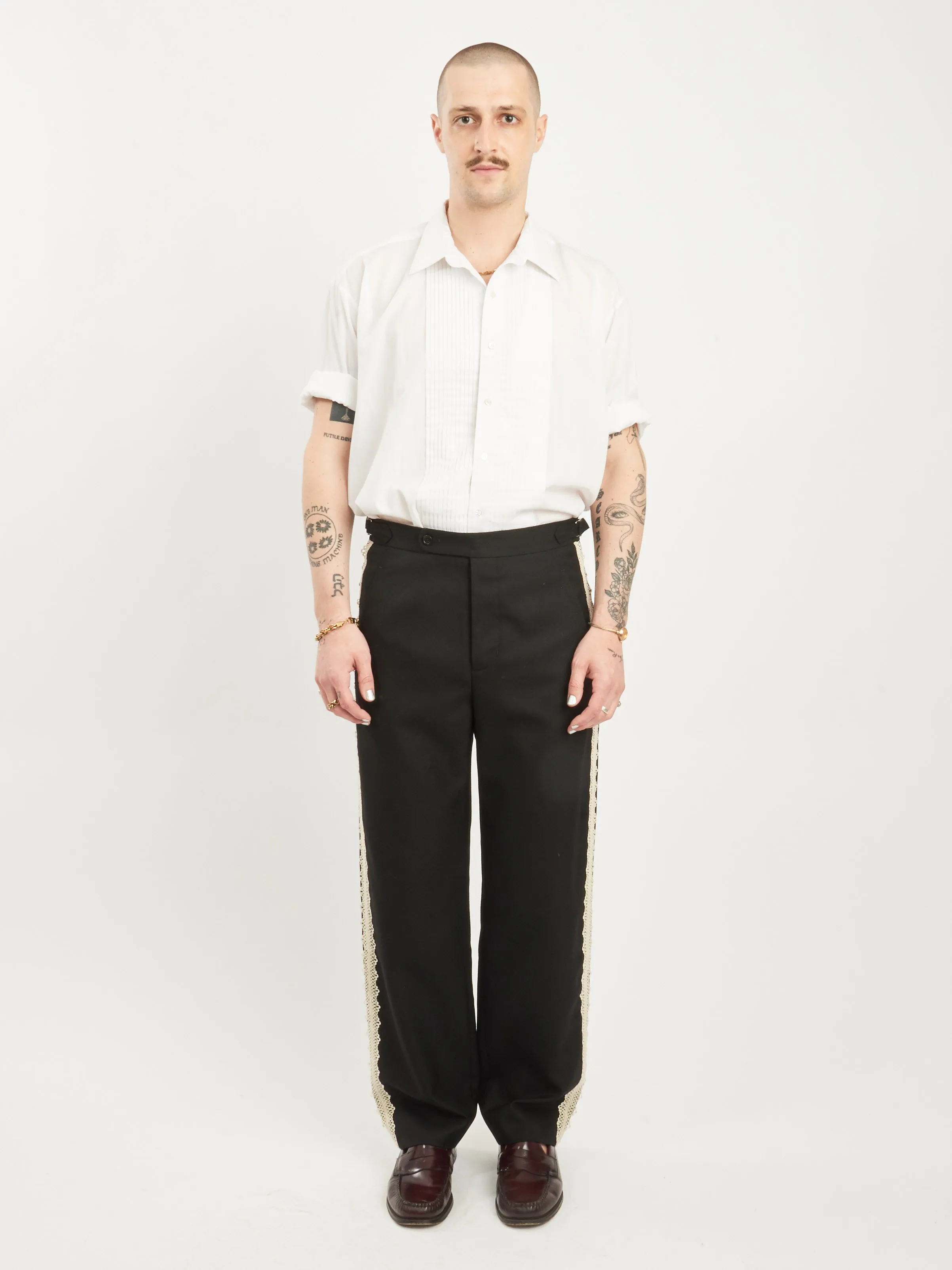 Black Lacework Side Buckle Trousers