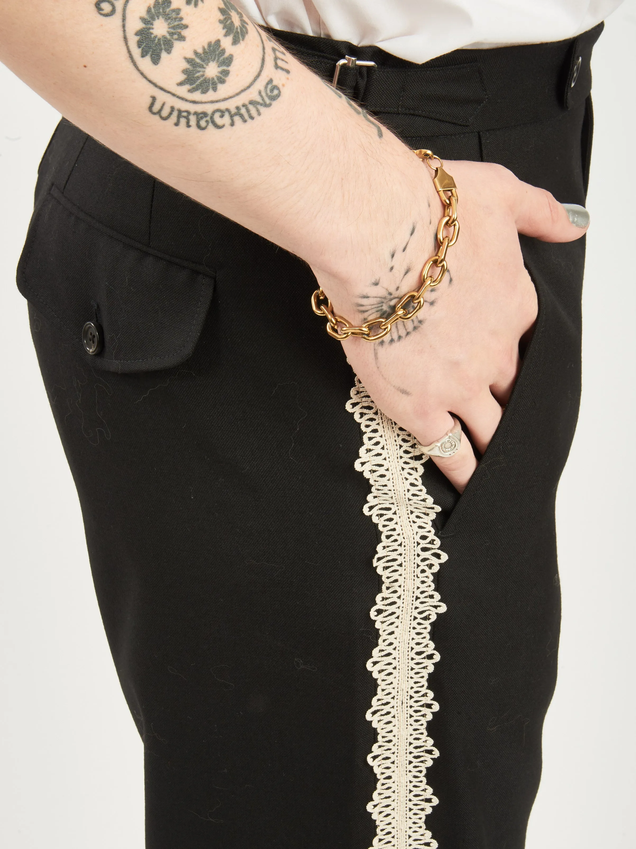 Black Lacework Side Buckle Trousers