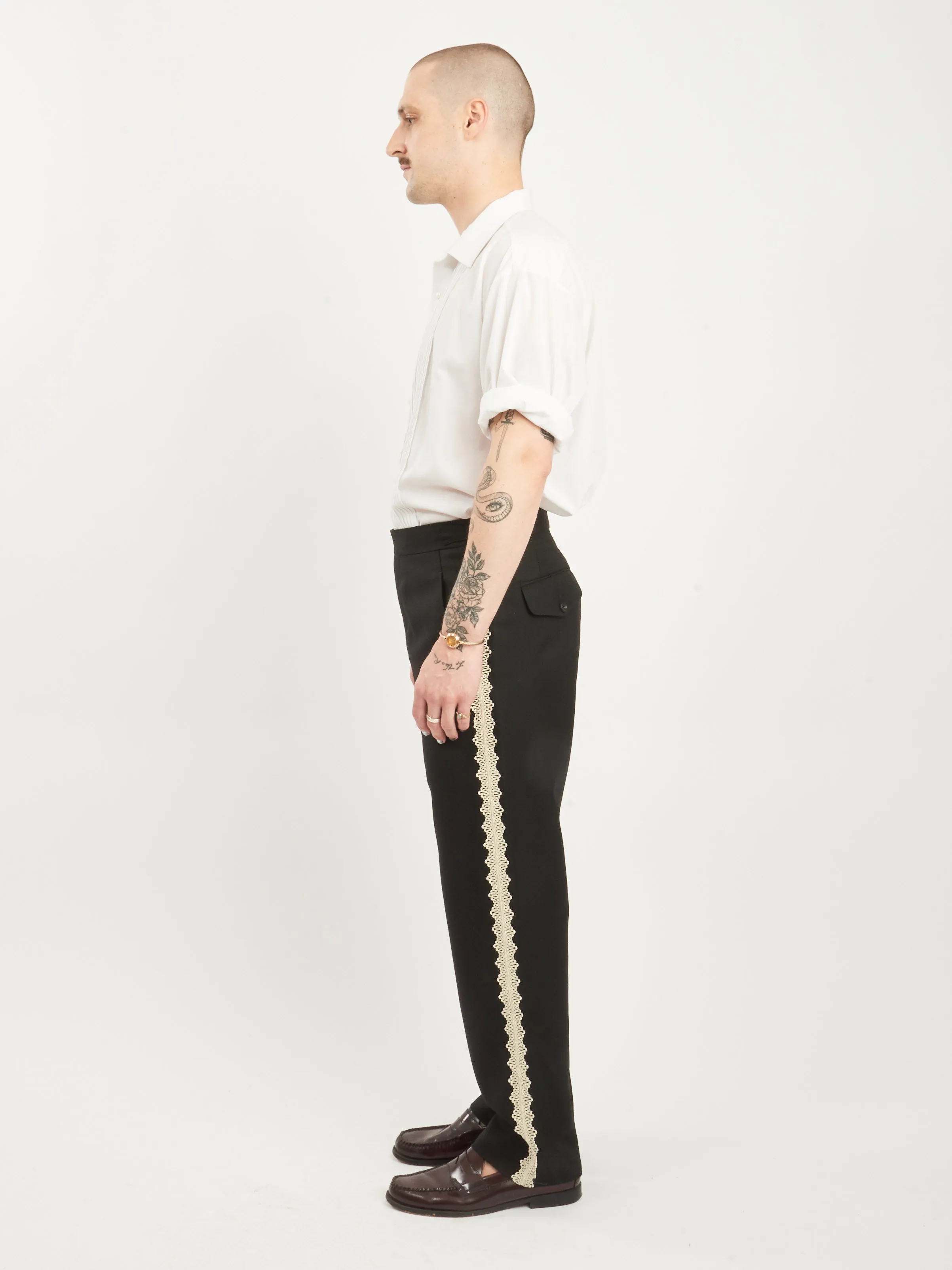 Black Lacework Side Buckle Trousers