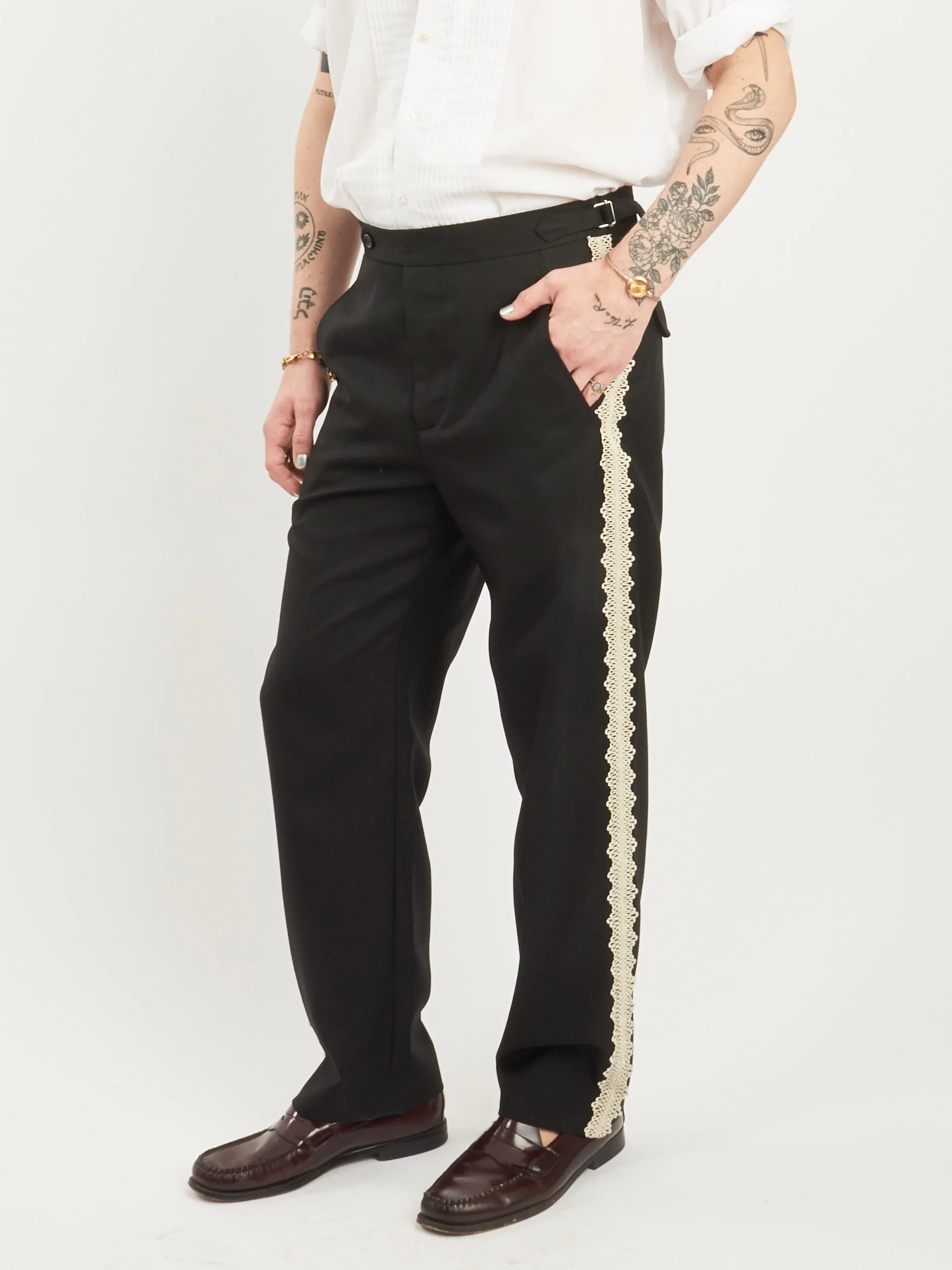 Black Lacework Side Buckle Trousers