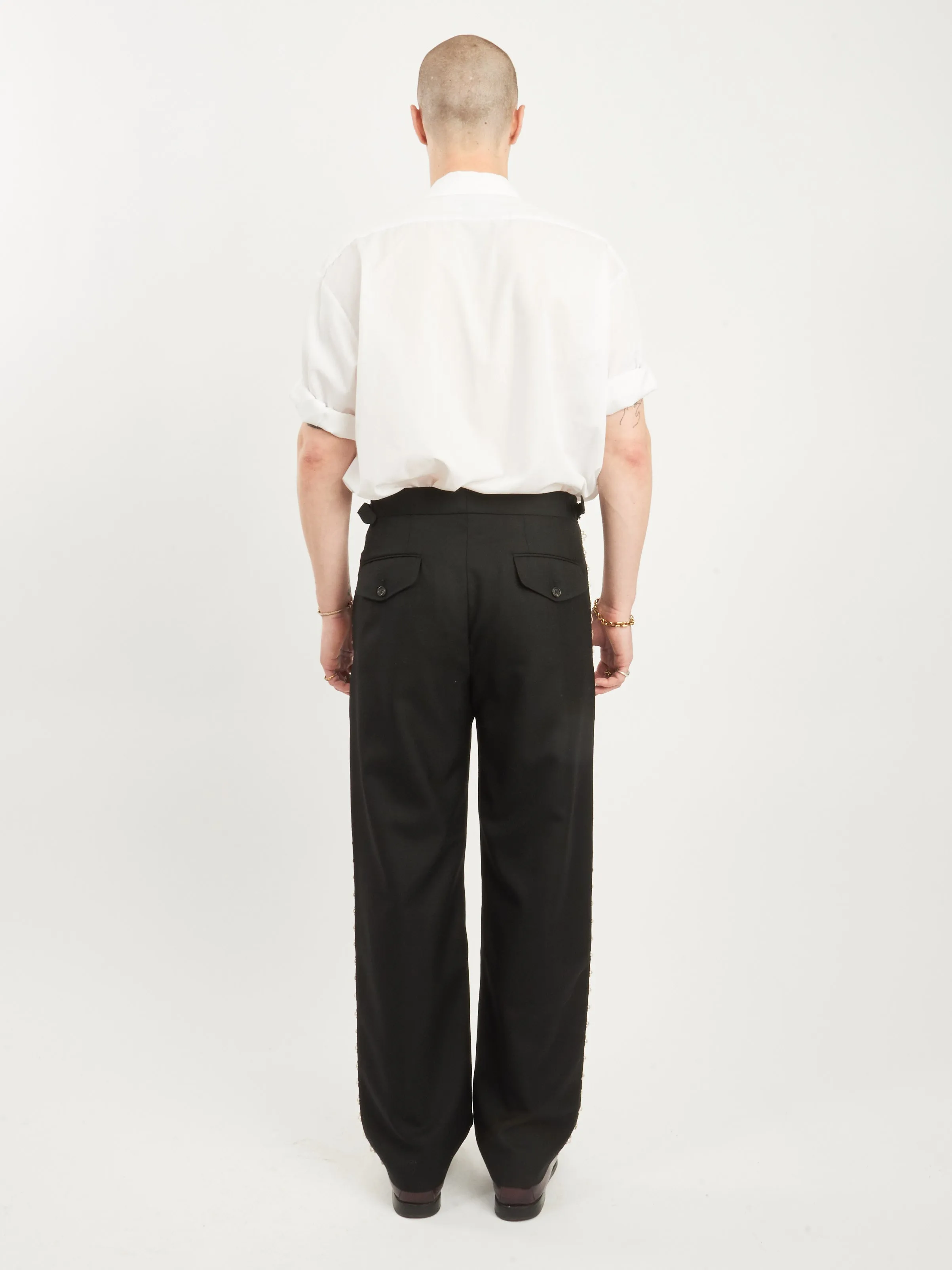 Black Lacework Side Buckle Trousers