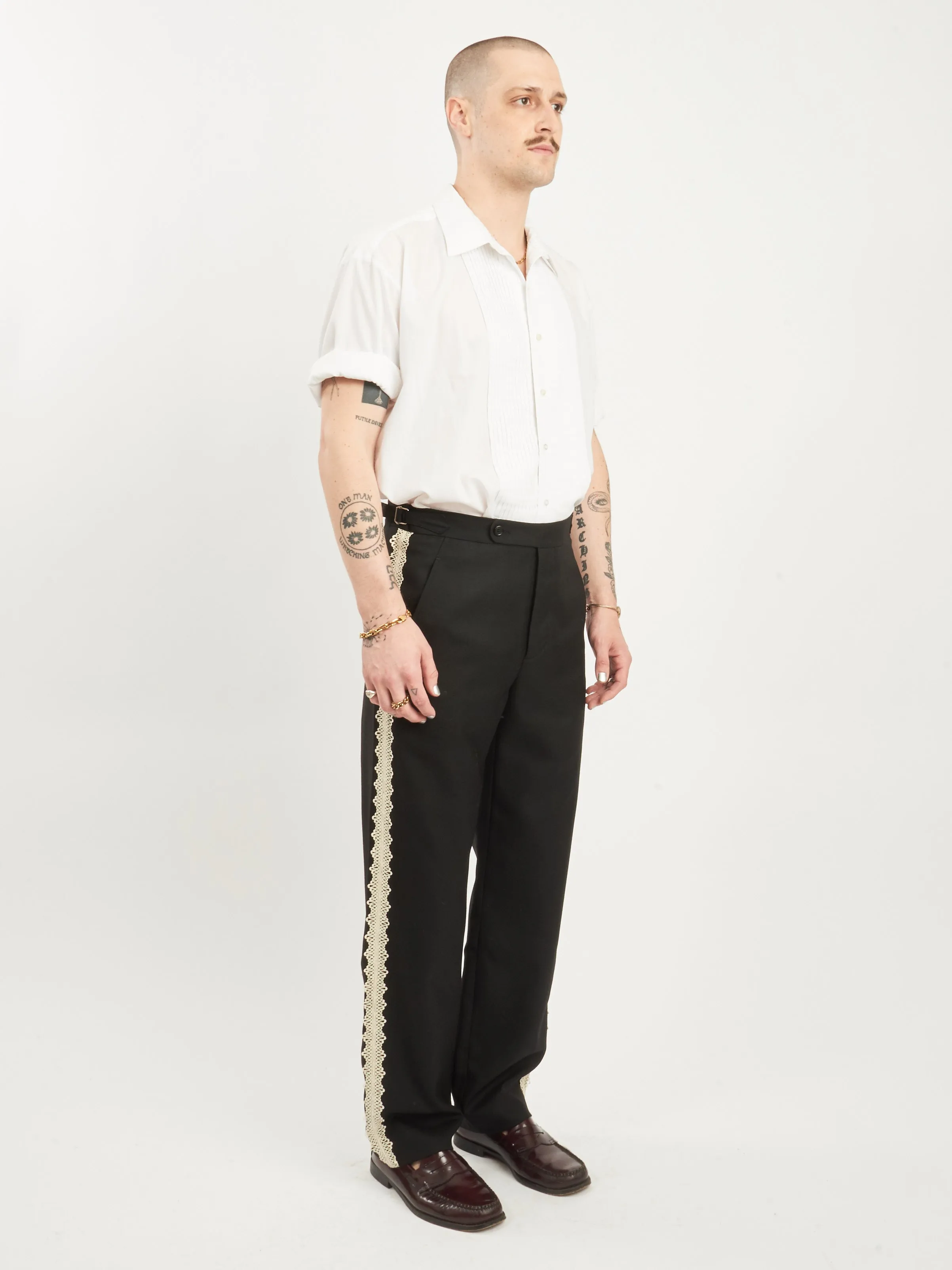 Black Lacework Side Buckle Trousers