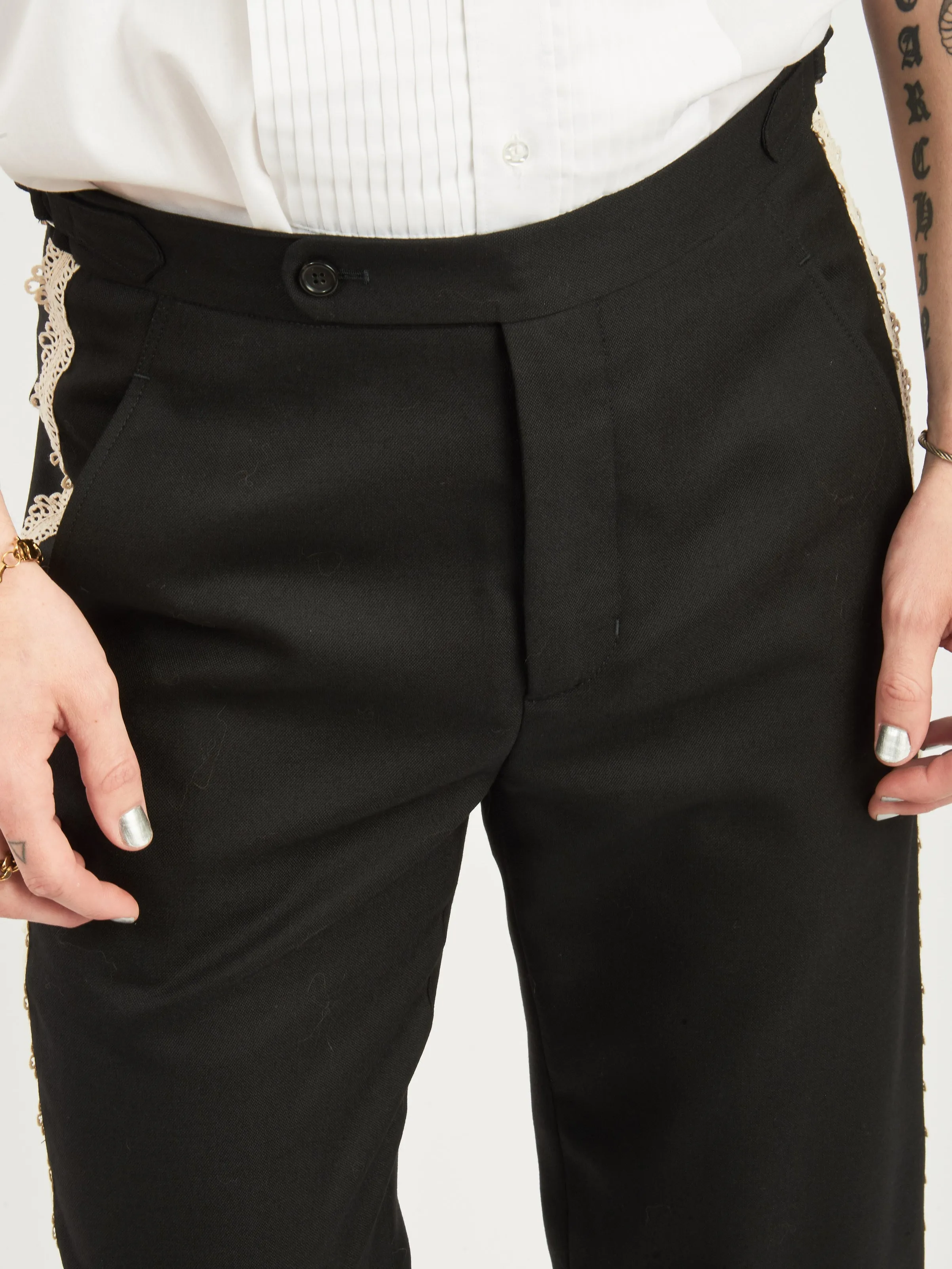 Black Lacework Side Buckle Trousers