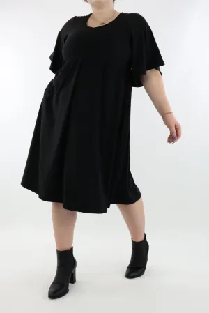 Black - Midi Length Dress - Mid Sleeve - Pockets