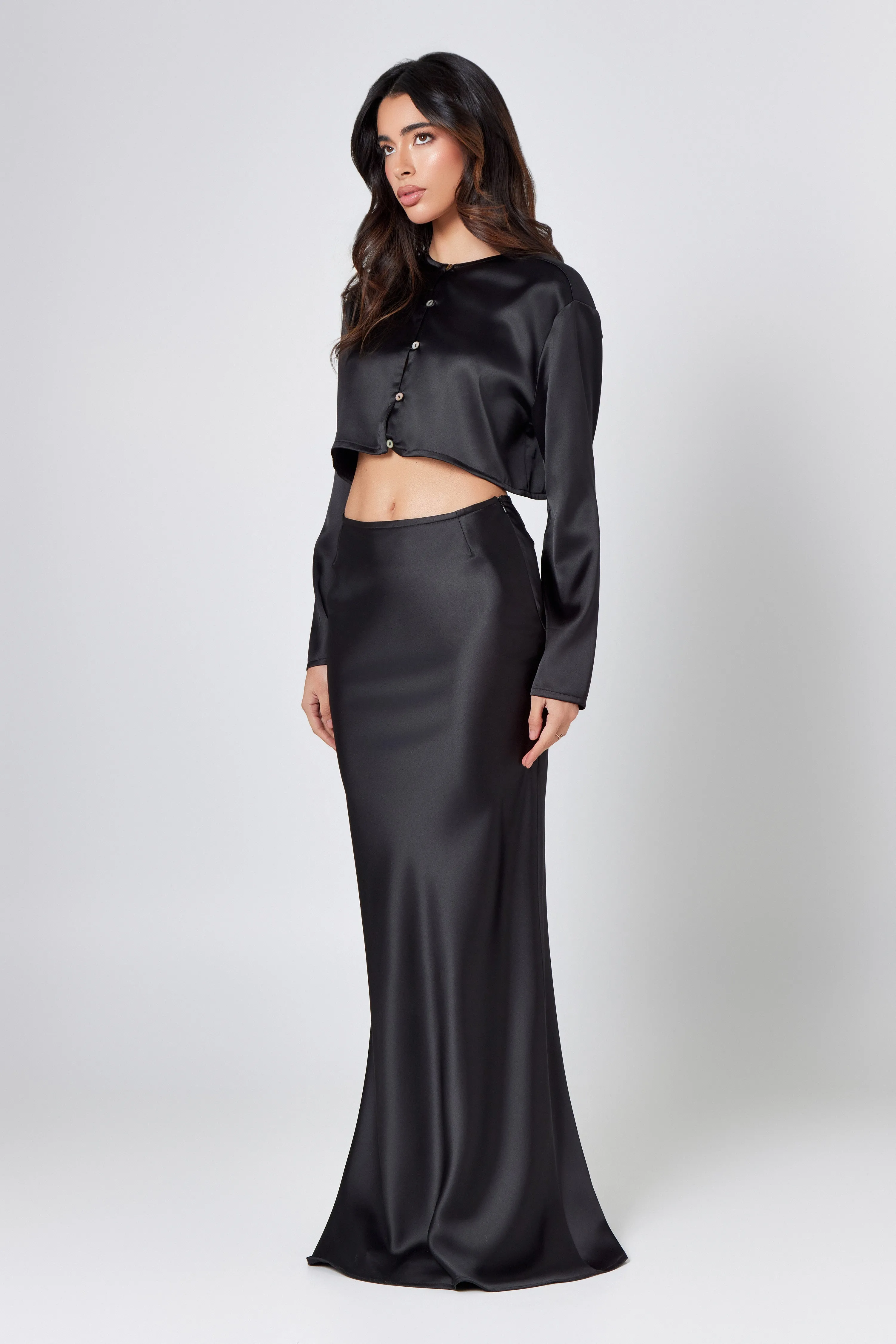 Black Satin Maxi Skirt