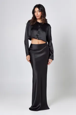 Black Satin Maxi Skirt