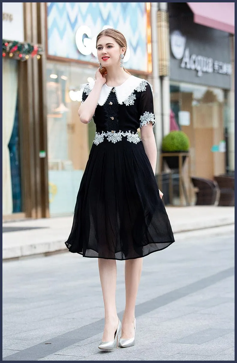 Black Short Sleeve A Line Work Wear Dress