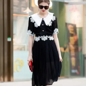Black Short Sleeve A Line Work Wear Dress