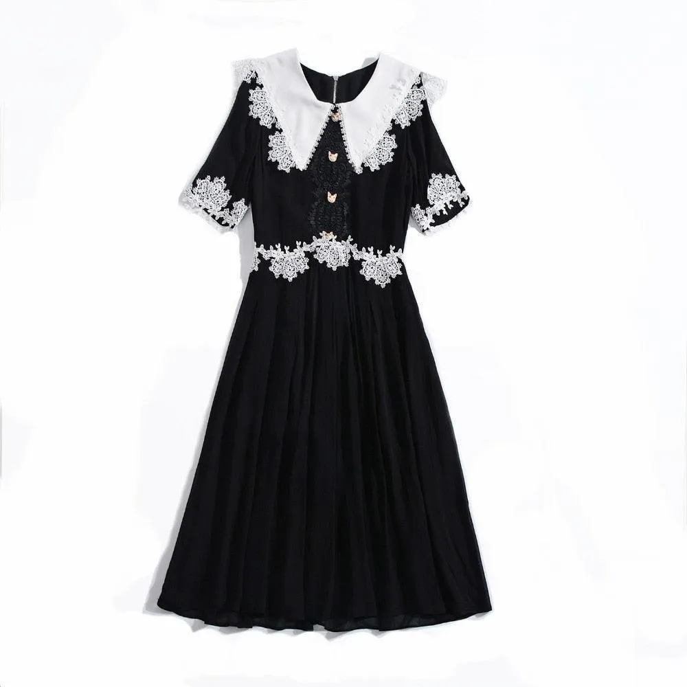 Black Short Sleeve A Line Work Wear Dress