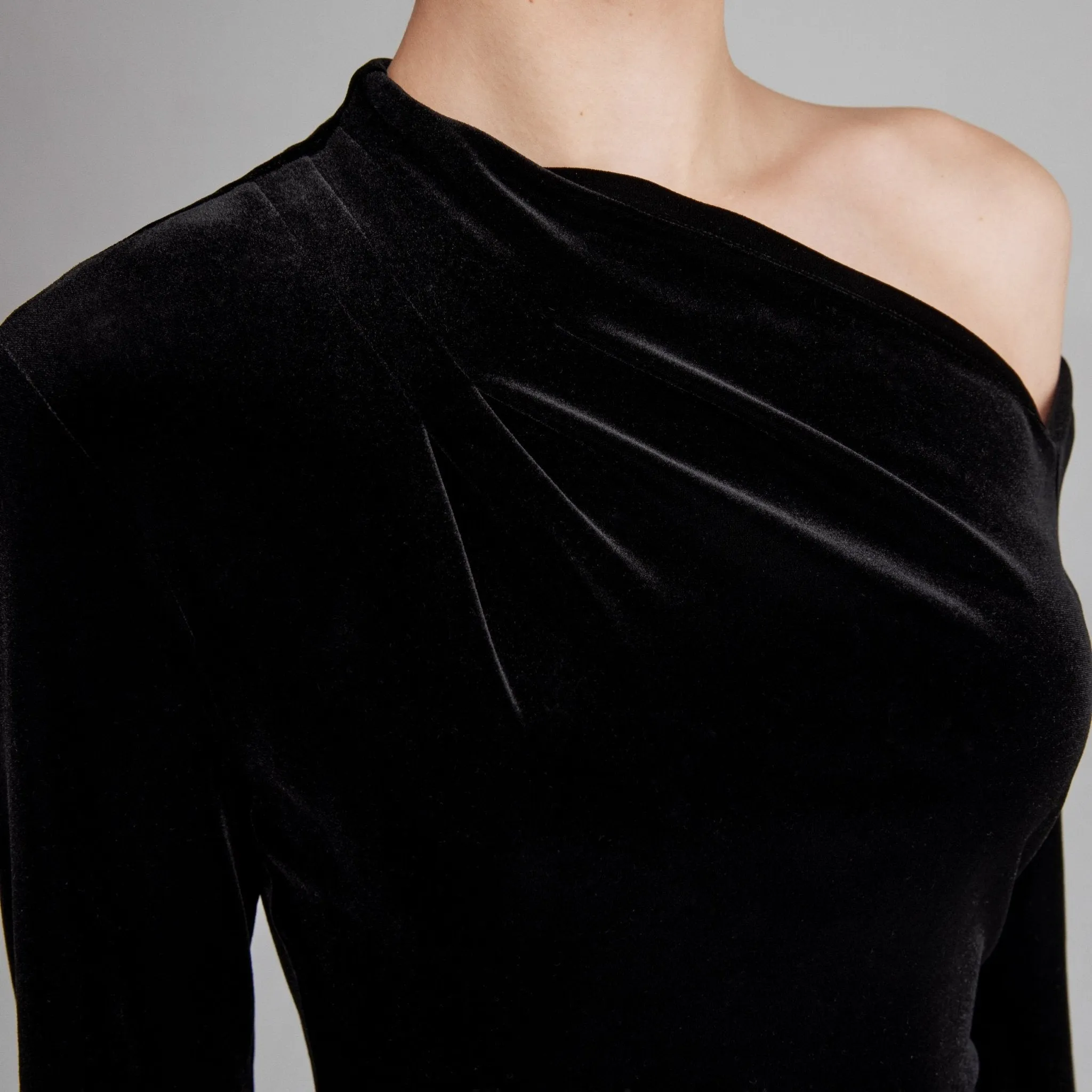 Black Velvet Bare Shoulder Maxi Dress