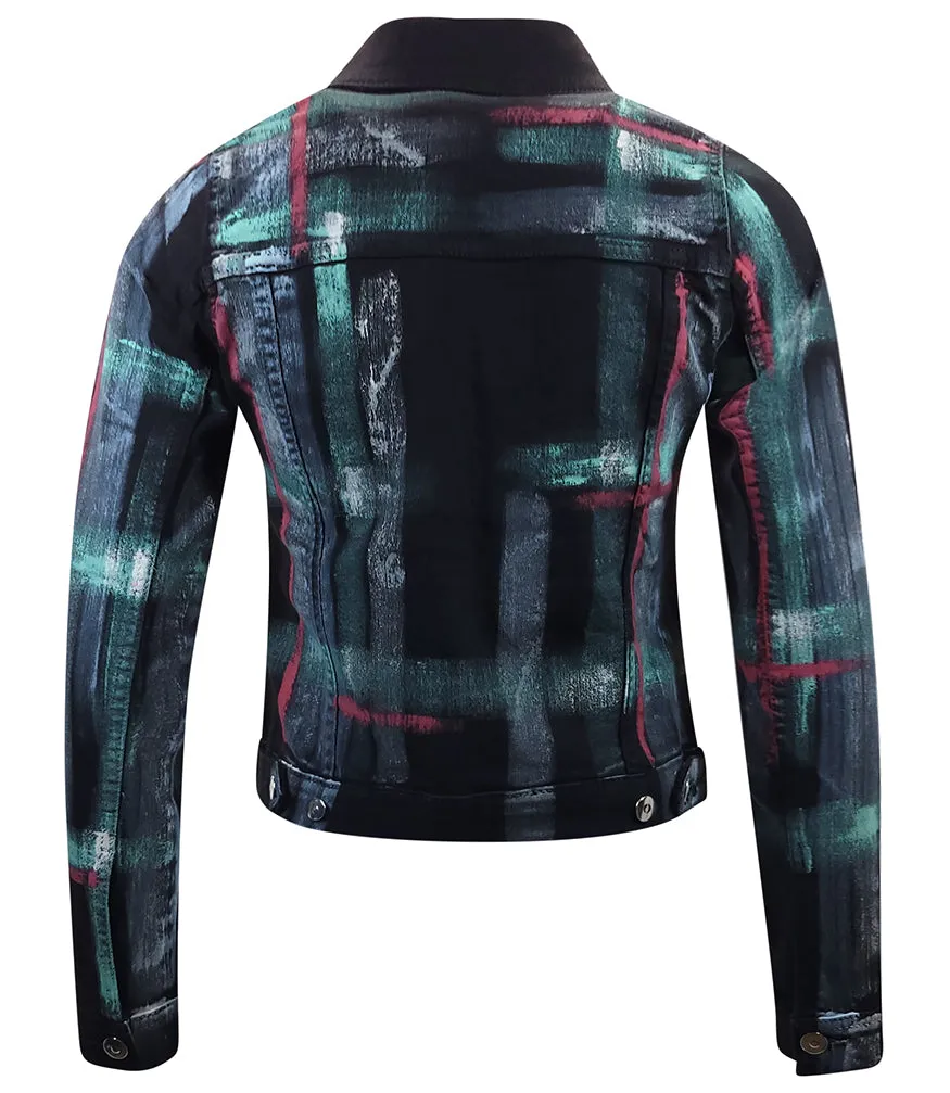 Black/Green Cotton Barbara Slim Jean Jacket