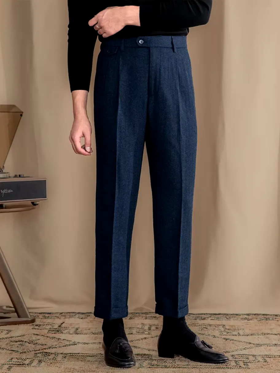Blue Elegant Herringbone Gurkha Pants by Italian Vega®