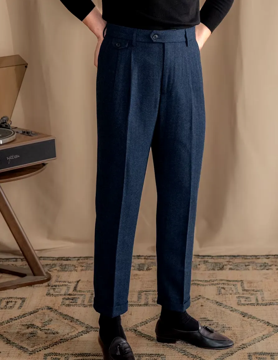 Blue Elegant Herringbone Gurkha Pants by Italian Vega®