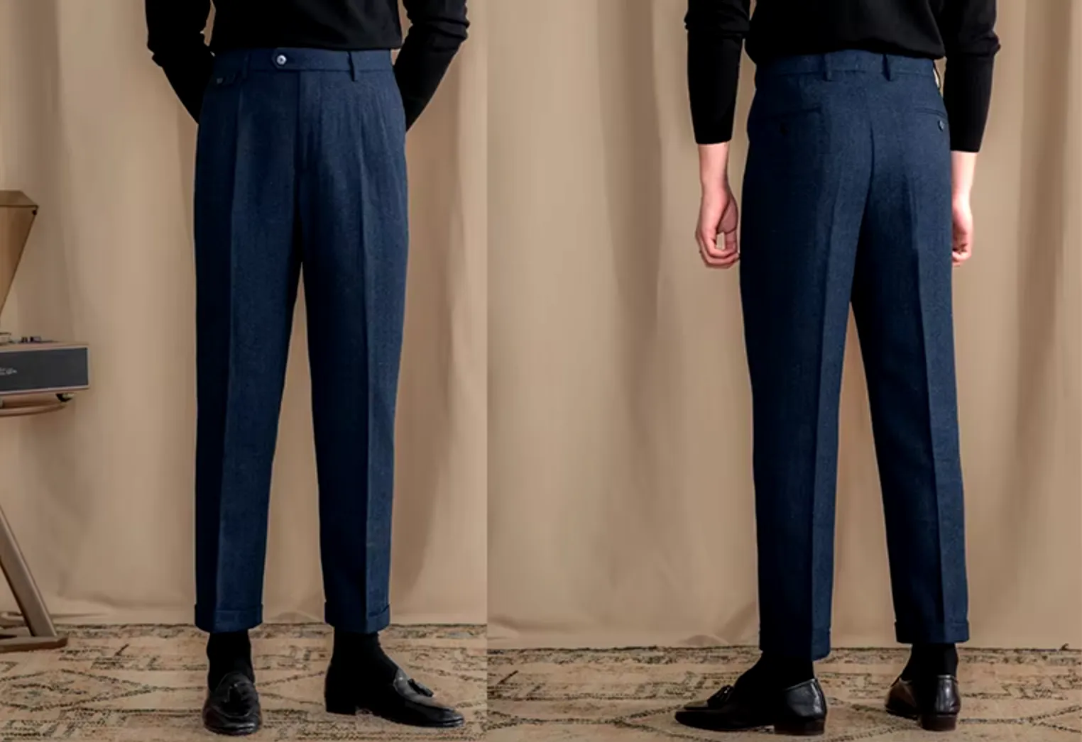 Blue Elegant Herringbone Gurkha Pants by Italian Vega®