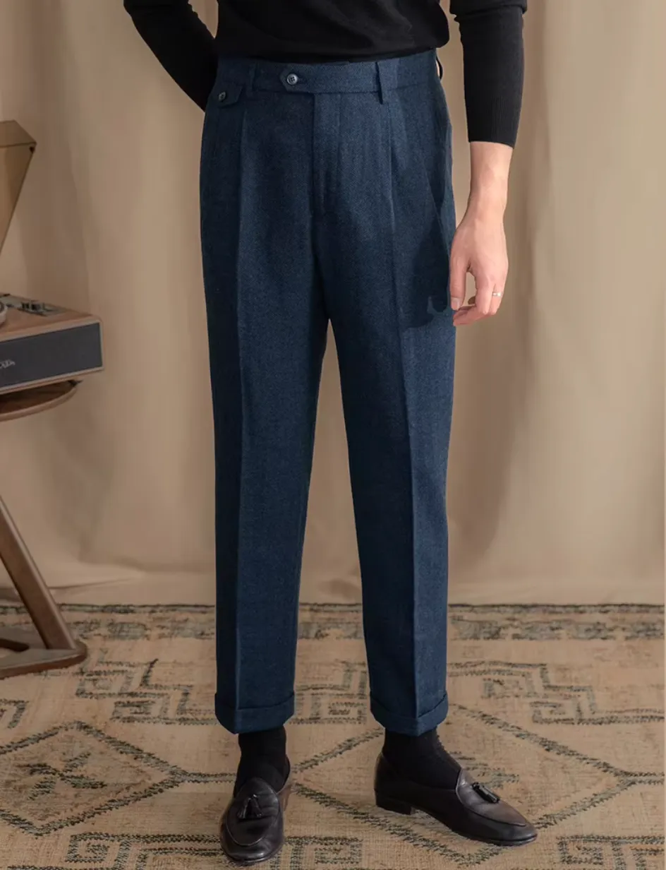 Blue Elegant Herringbone Gurkha Pants by Italian Vega®