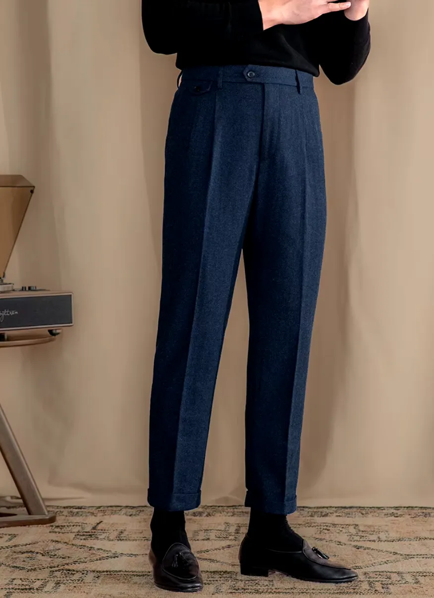 Blue Elegant Herringbone Gurkha Pants by Italian Vega®