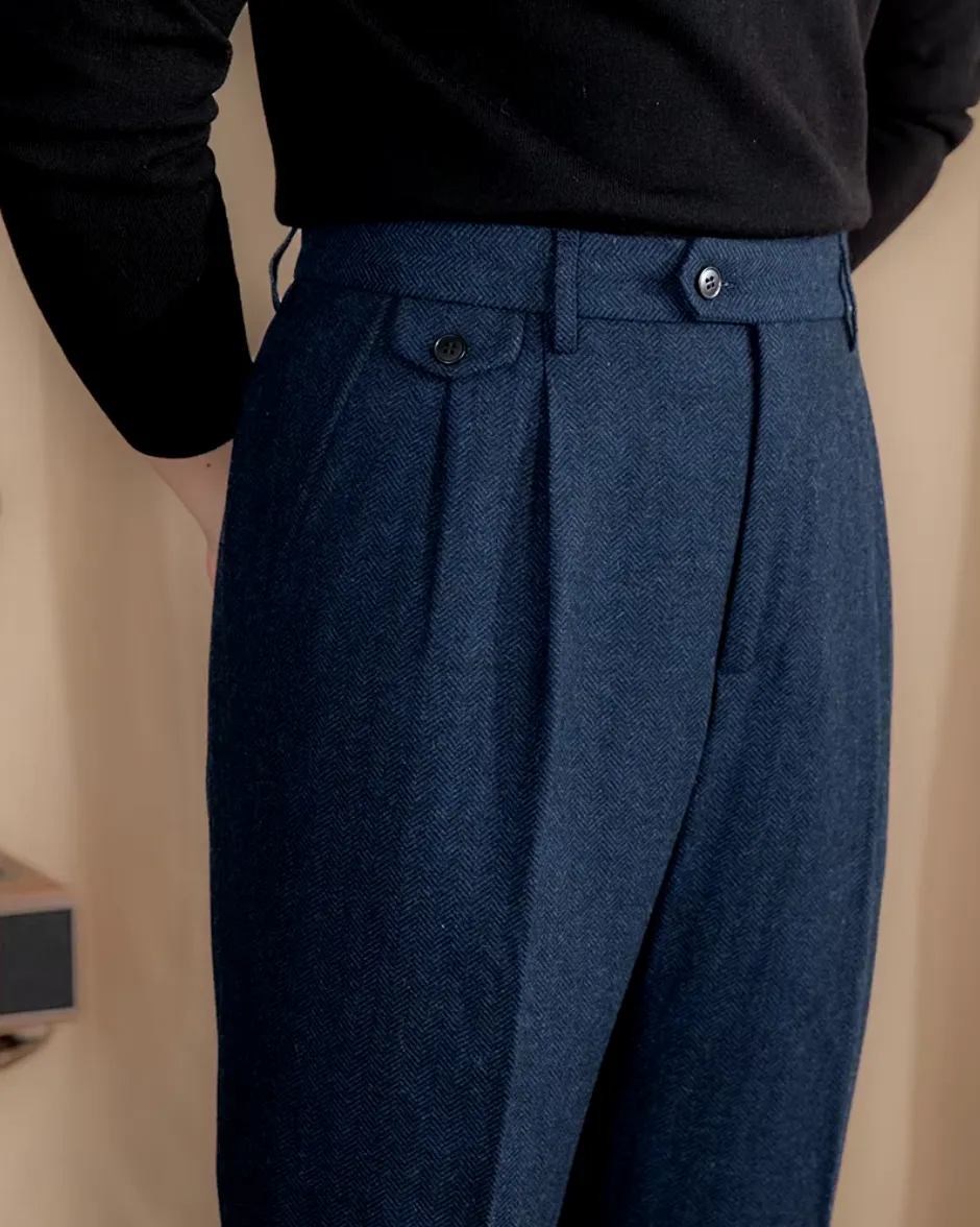 Blue Elegant Herringbone Gurkha Pants by Italian Vega®