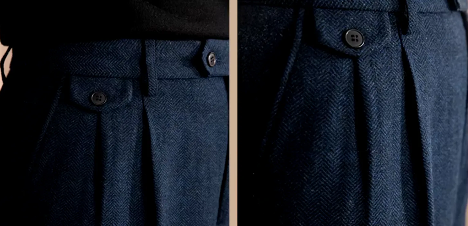 Blue Elegant Herringbone Gurkha Pants by Italian Vega®