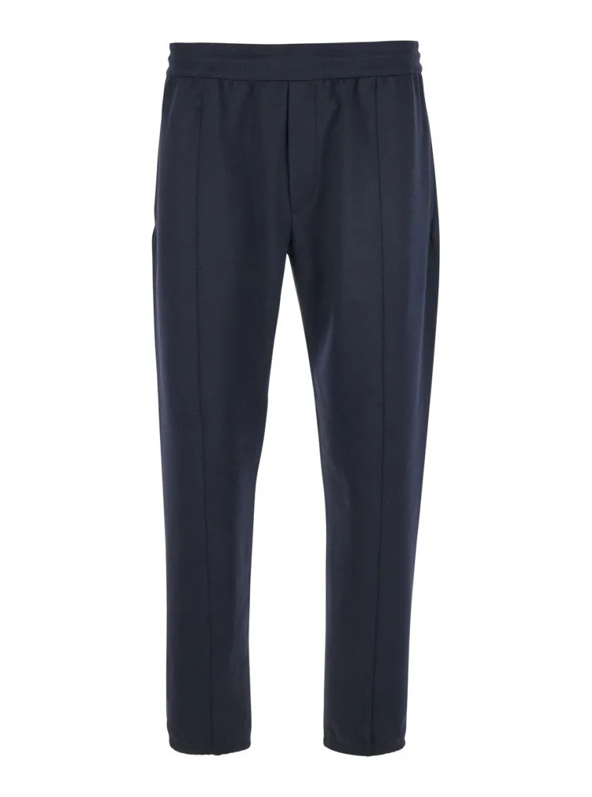 Blue Pants With Logo Detail In Wool Blend