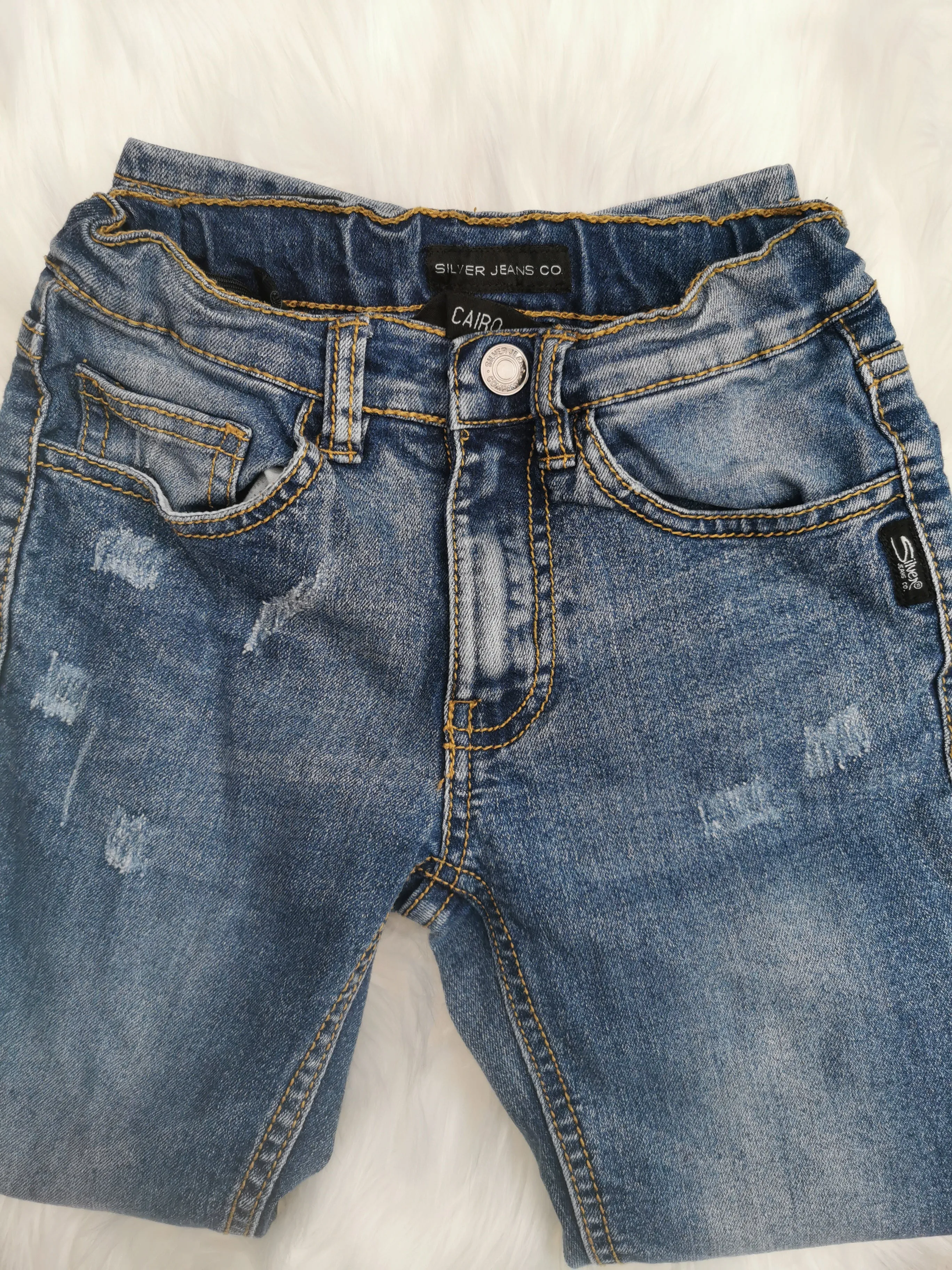 BOY SIZE 6 YEARS - SILVER Jeans, CAIRO Distressed Slim fit EUC B48