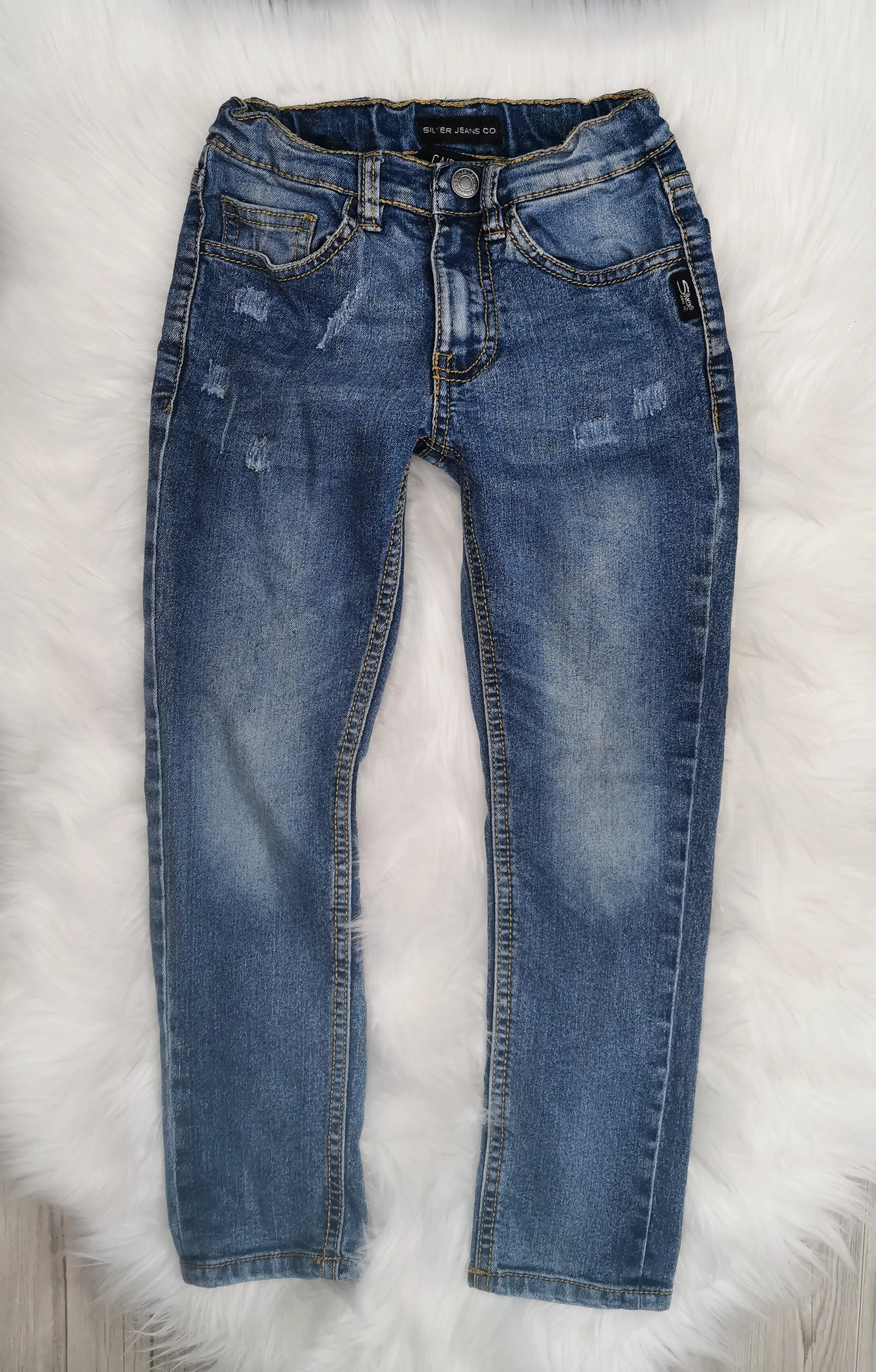 BOY SIZE 6 YEARS - SILVER Jeans, CAIRO Distressed Slim fit EUC B48