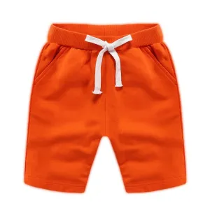 Boys' Summer Solid Colour Elastic Waist Cotton Shorts - Orange, Red, Yellow