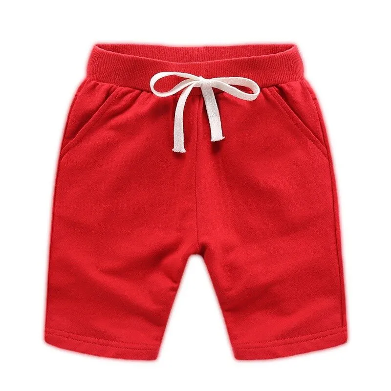 Boys' Summer Solid Colour Elastic Waist Cotton Shorts - Orange, Red, Yellow