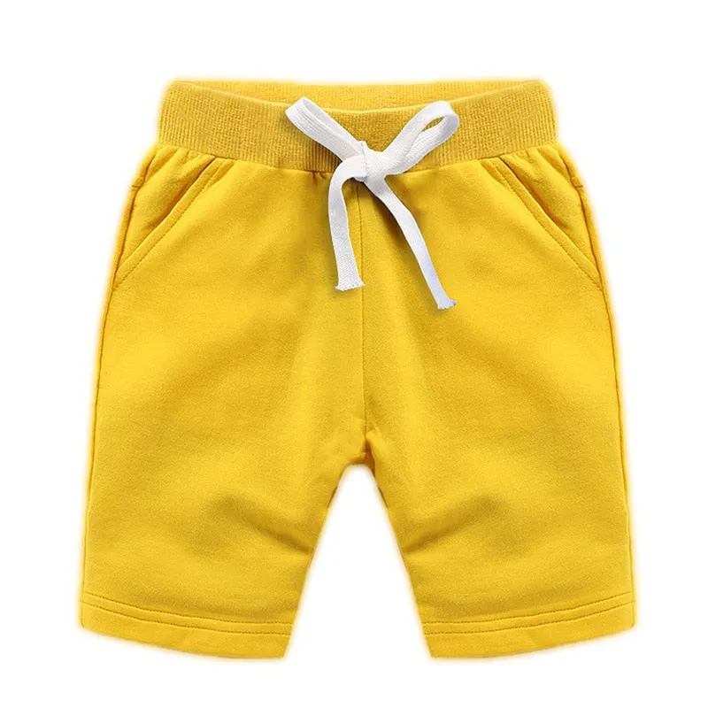 Boys' Summer Solid Colour Elastic Waist Cotton Shorts - Orange, Red, Yellow