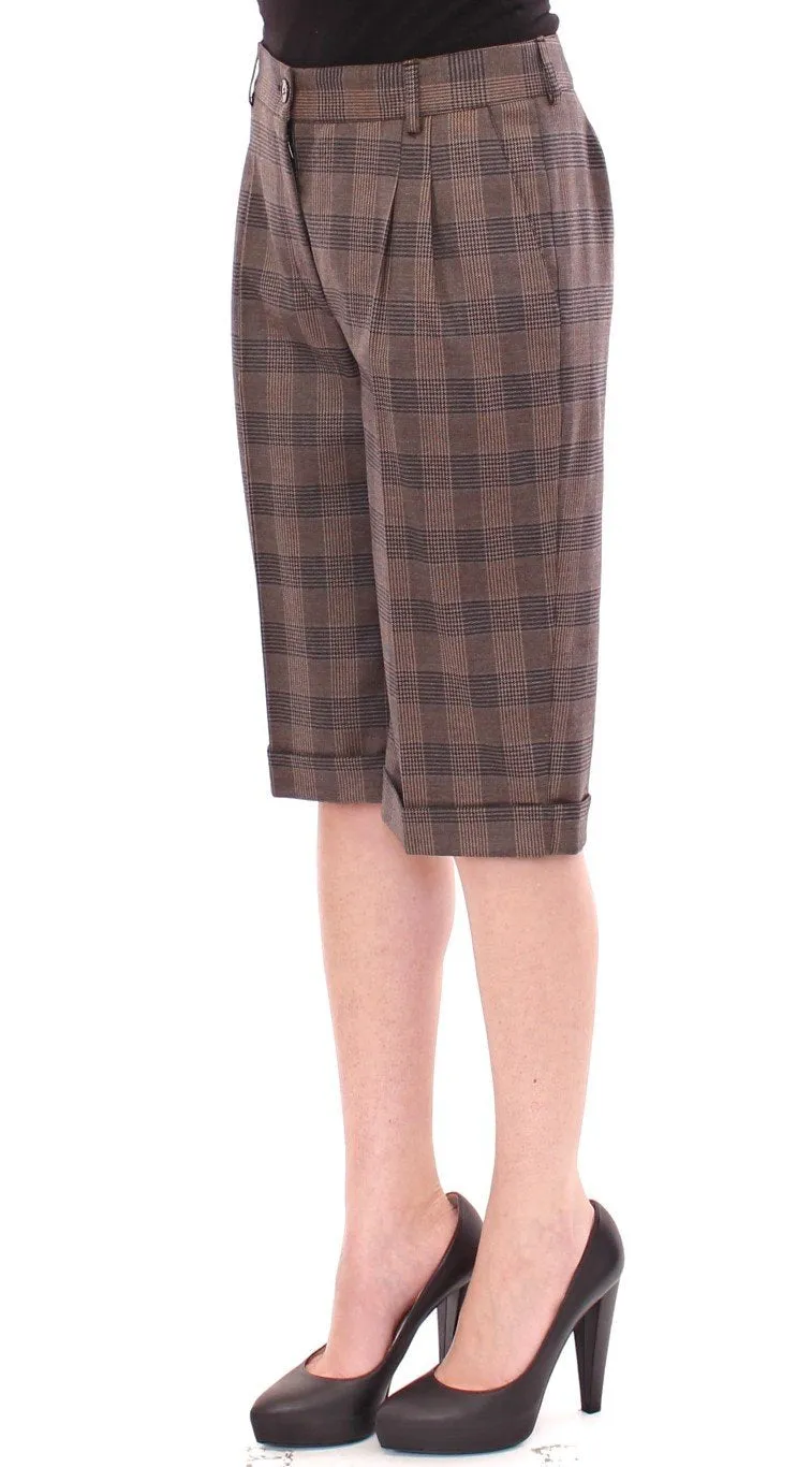 Brown checkered wool shorts pants