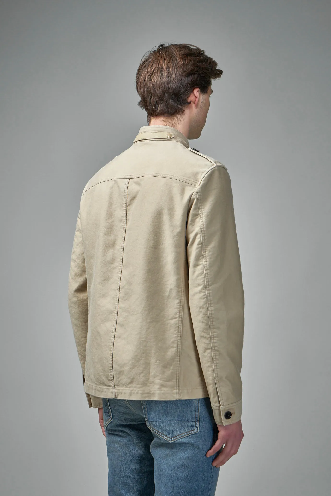 Brushed Cotton Satin Stand Collar Outershirt