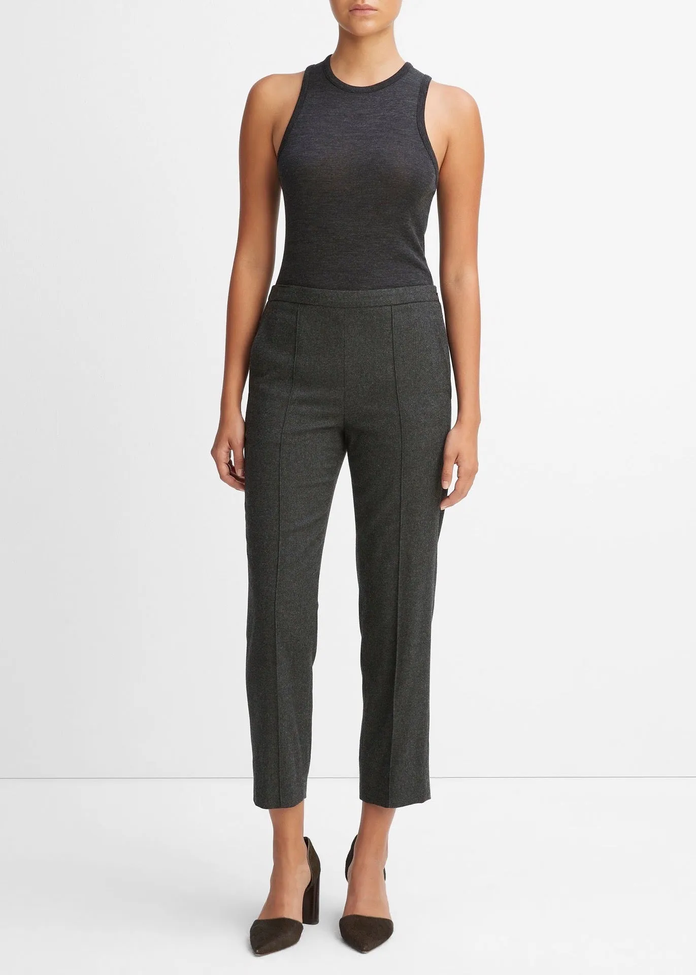 Brushed Wool Mid rise Easy Pull on Pant (Charcoal)