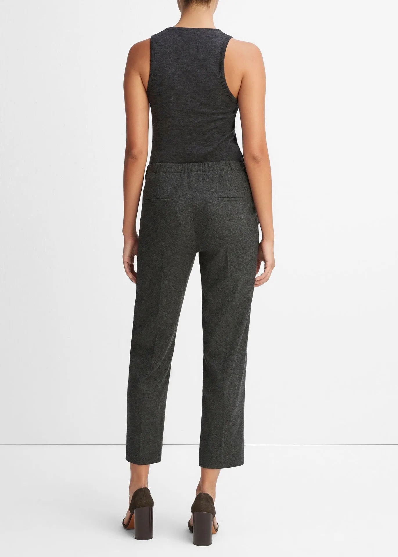 Brushed Wool Mid rise Easy Pull on Pant (Charcoal)