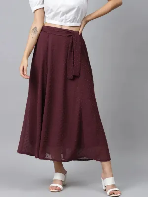 Burgundy Dobby Flared Skirt