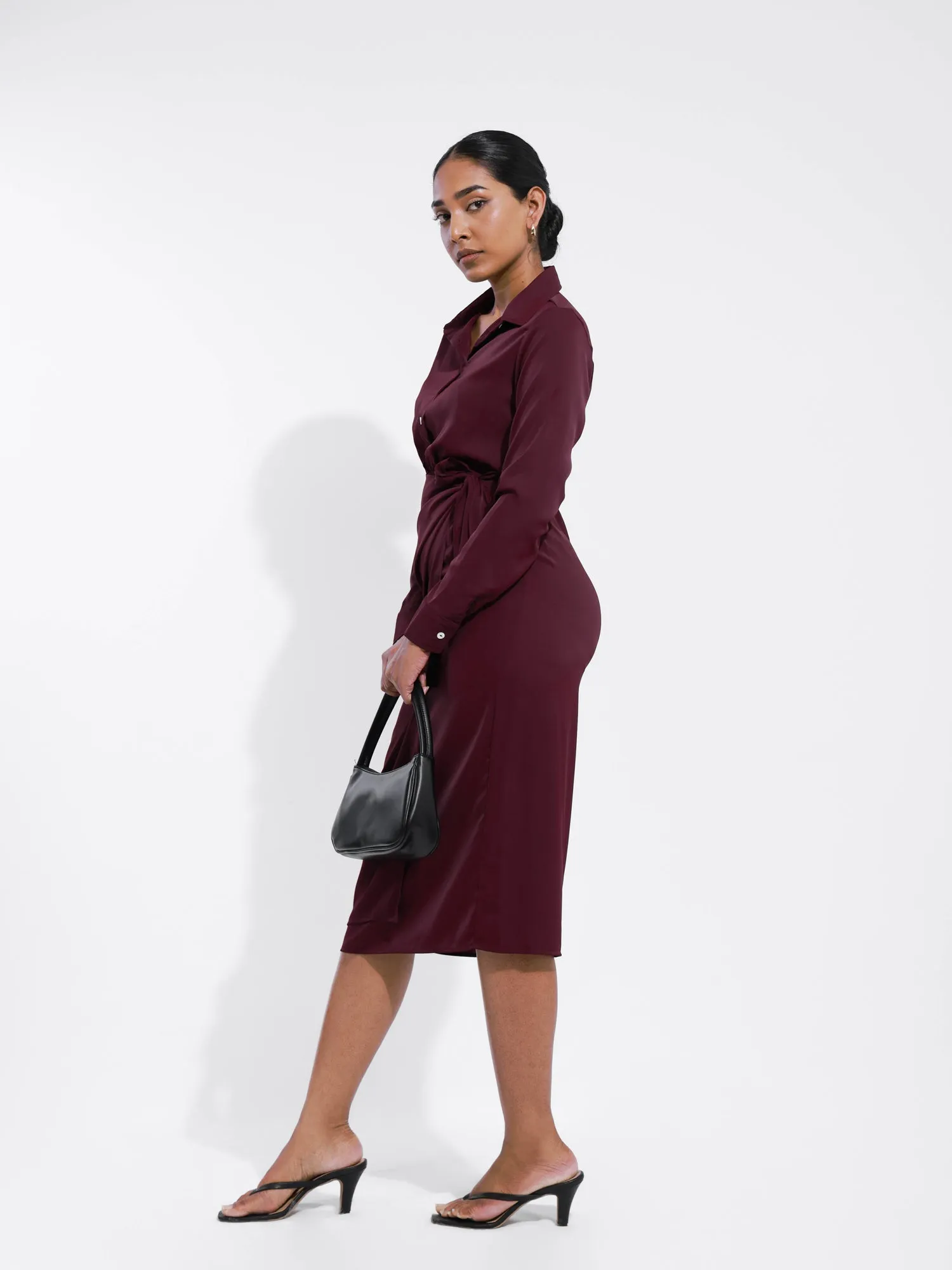 Button Down Long Sleeved Midi Dress