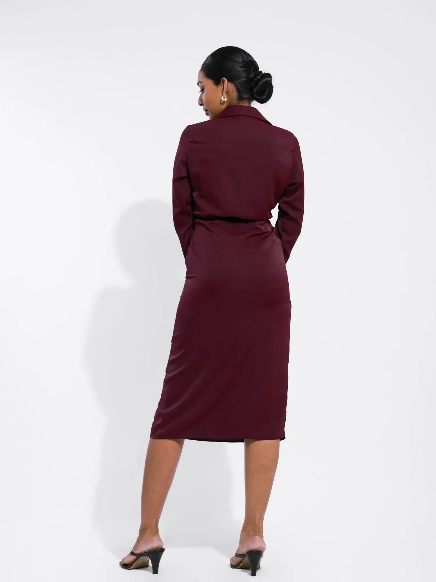 Button Down Long Sleeved Midi Dress
