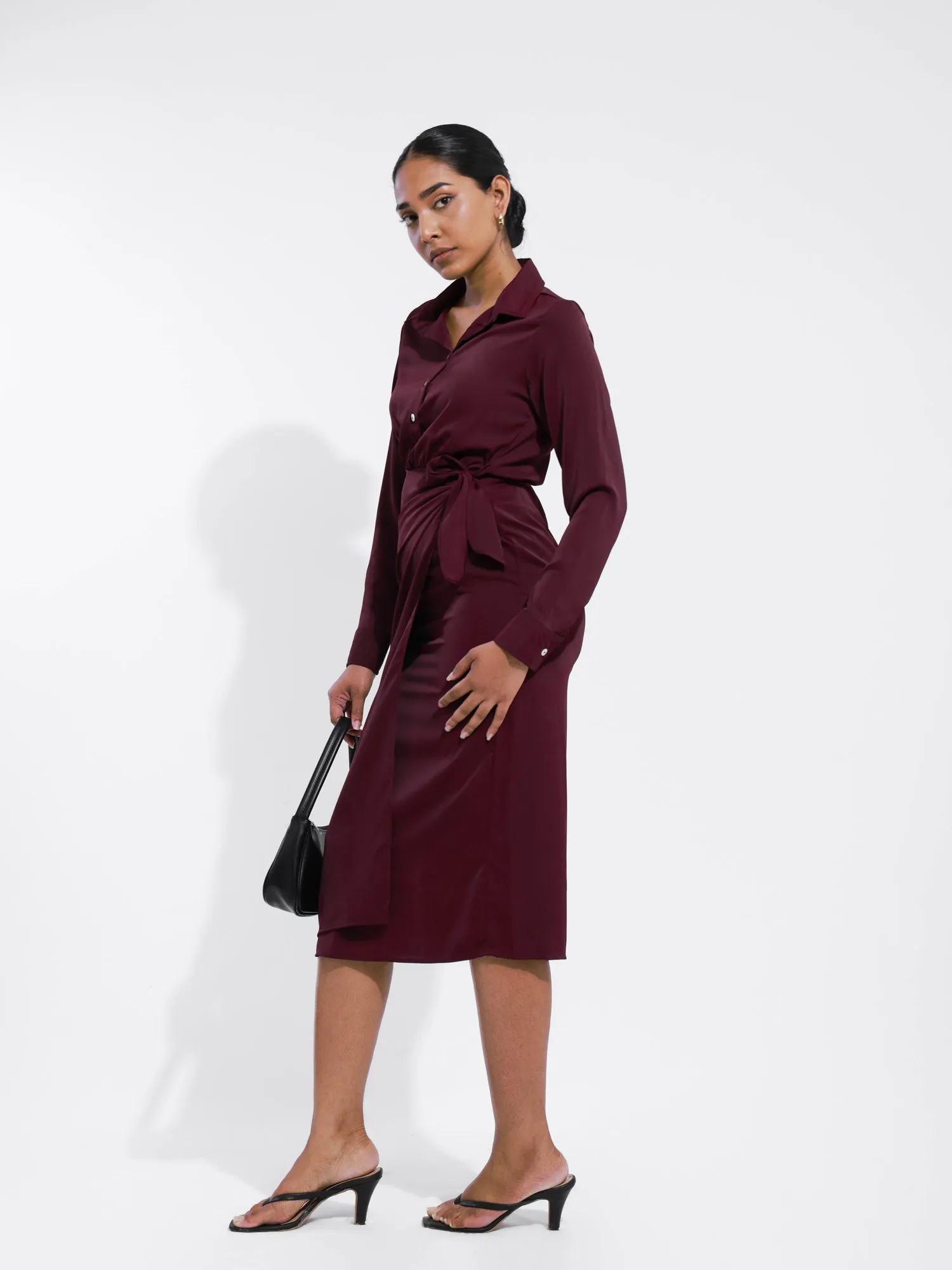 Button Down Long Sleeved Midi Dress