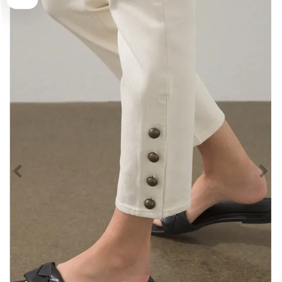 Button Hem Pull-On Ankle Jeggings color Arabian Camel