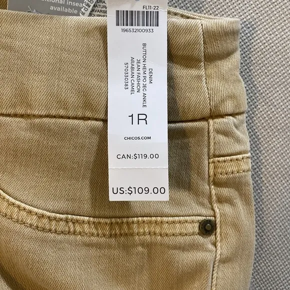 Button Hem Pull-On Ankle Jeggings color Arabian Camel