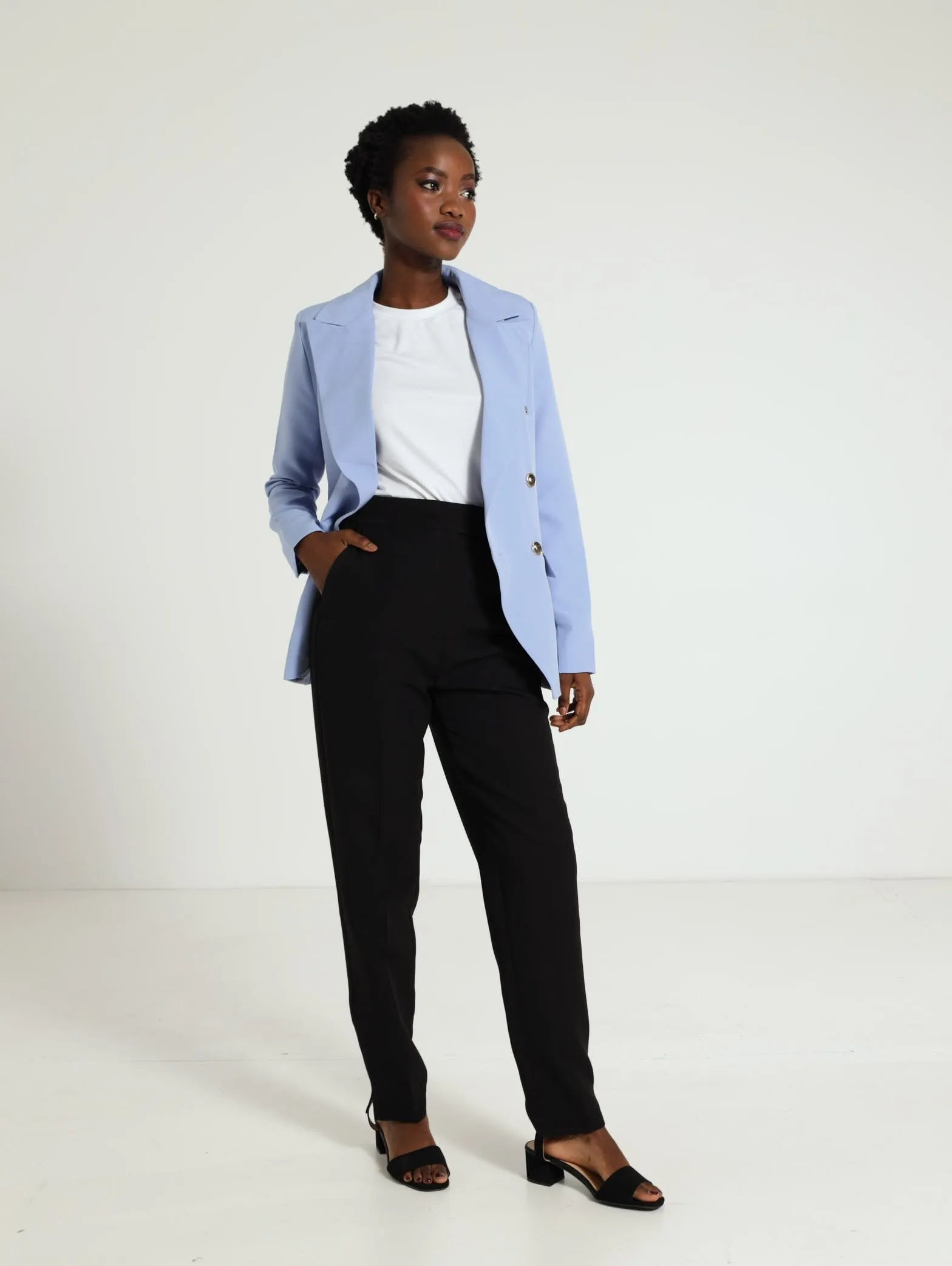 Button Sleeve Blazer - Light Blue