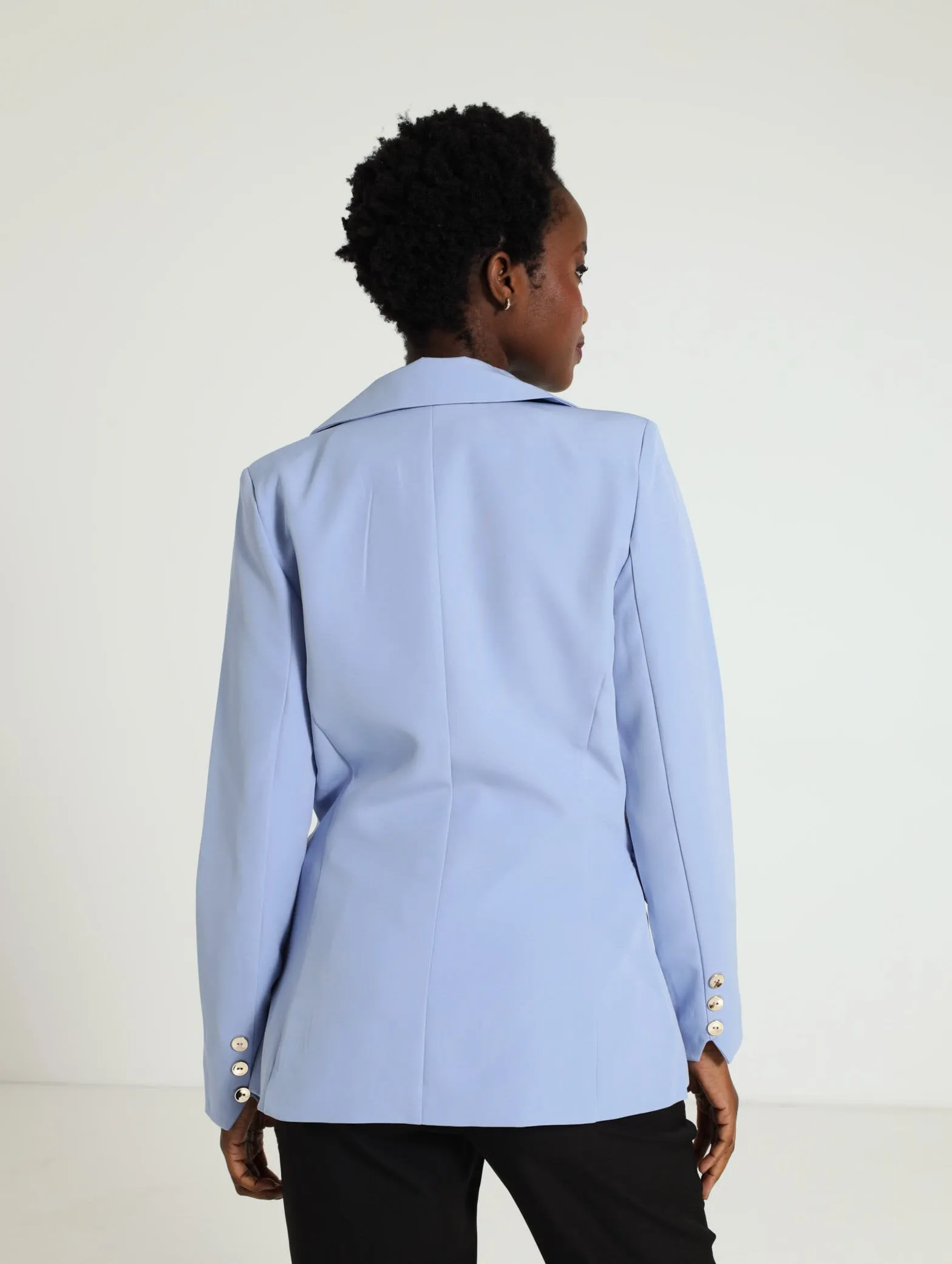 Button Sleeve Blazer - Light Blue