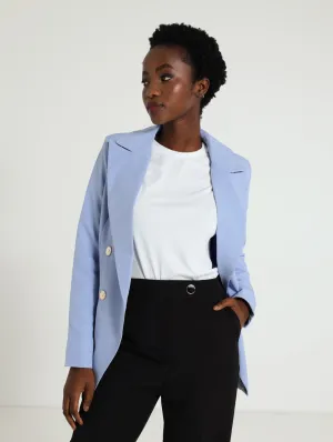 Button Sleeve Blazer - Light Blue