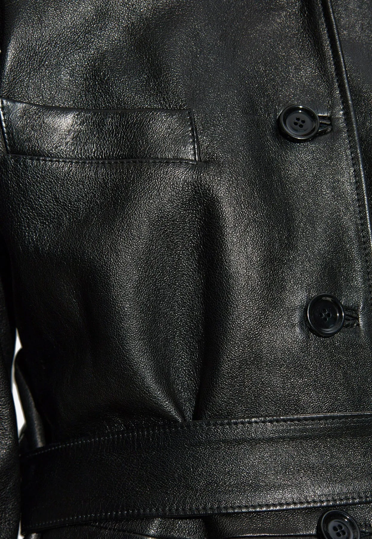 Button-Up Belted Leather Jacket