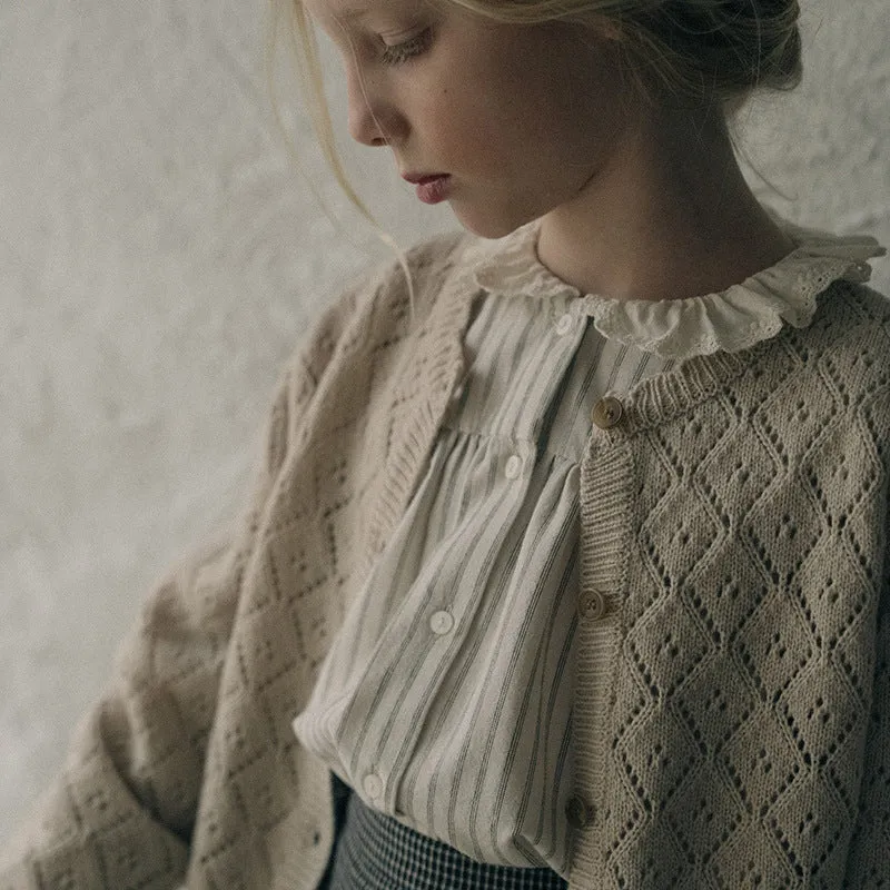 Button-Up Cardigan with Diamond Pattern