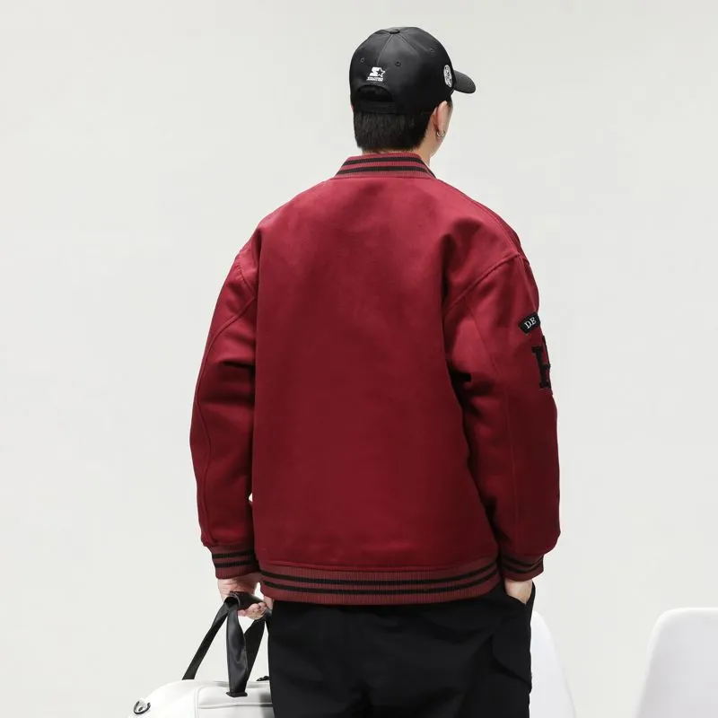 Button-up Varsity Jacket for Men with Unique Embroidery and Elastic Cuffs