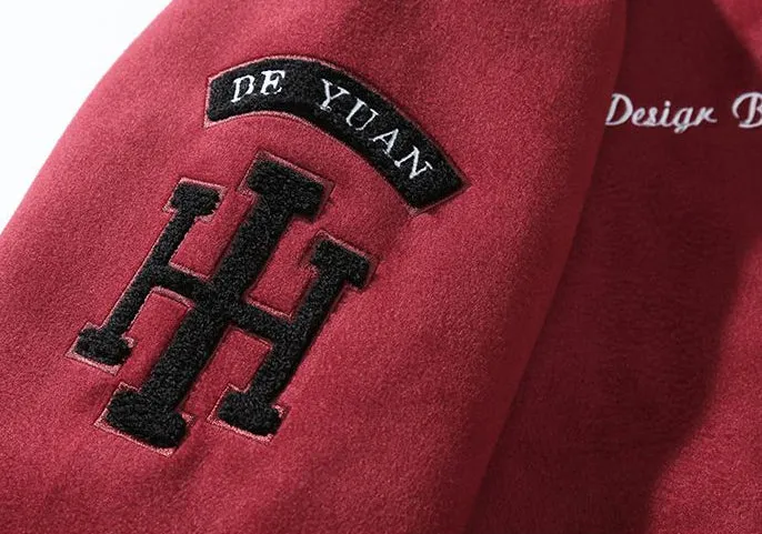 Button-up Varsity Jacket for Men with Unique Embroidery and Elastic Cuffs